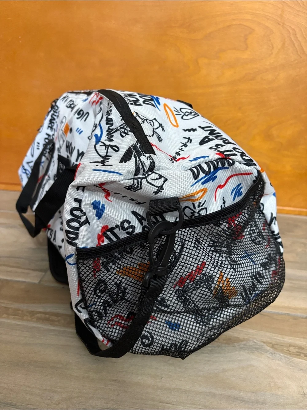 FRIENDS White Graphic Duffle with Multicolor Sketch Prints